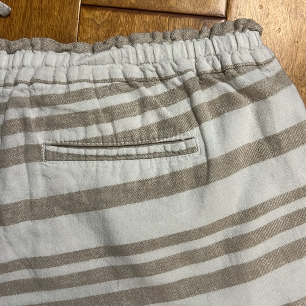 Old Navy Linen Blend High Waist Striped Shorts L Tan Cream Boho Coastal Beach - Picture 10 of 12